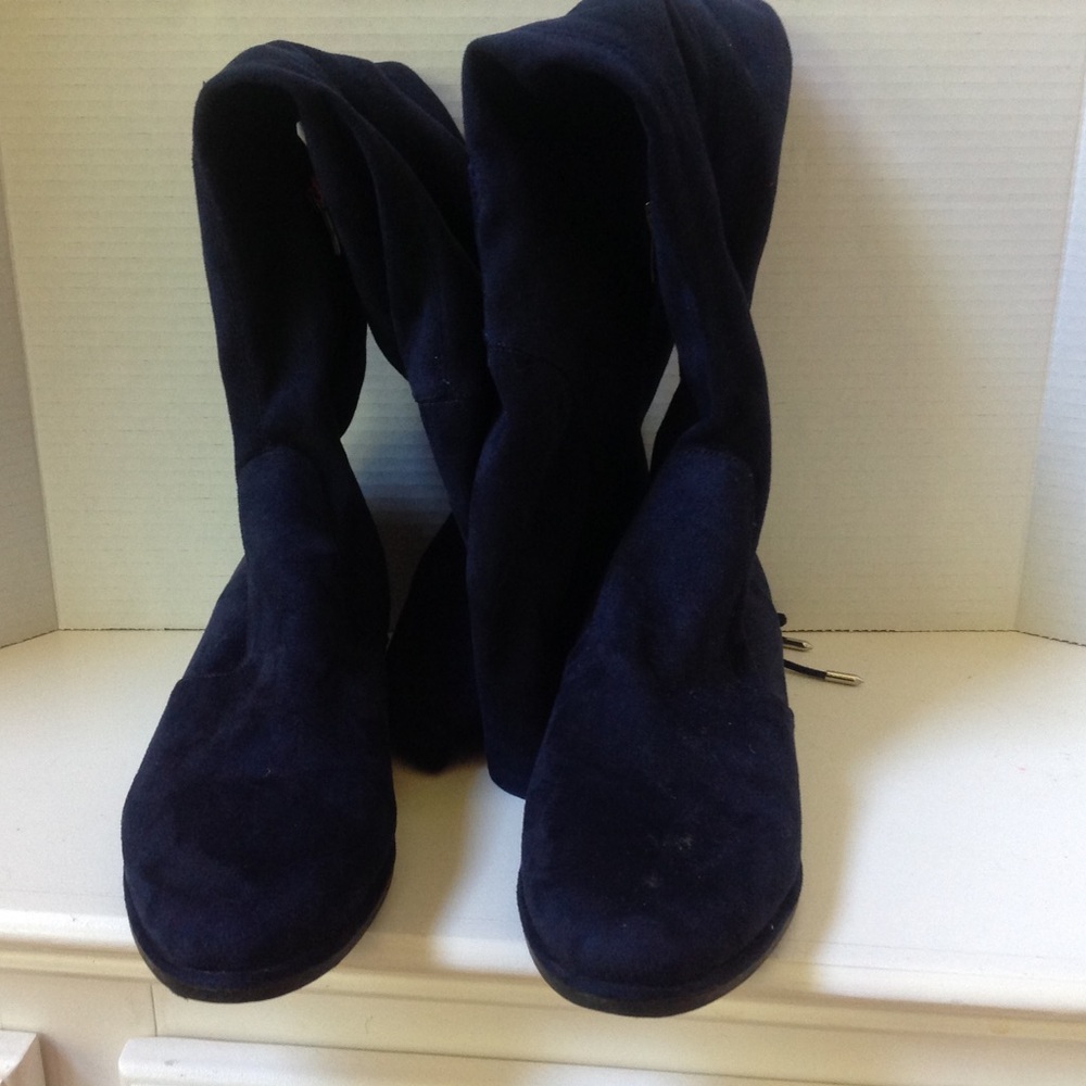 Marc Fisher Navy Blue Suede Boots Over Knee